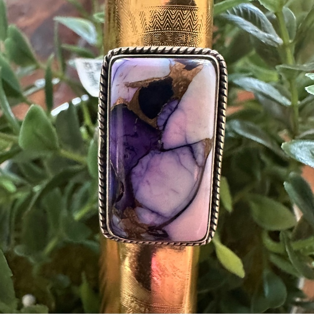 NWT GORGEOUS Purple and Gold Dahlia Sterling Silver 925 Statement Ring • Size: 8